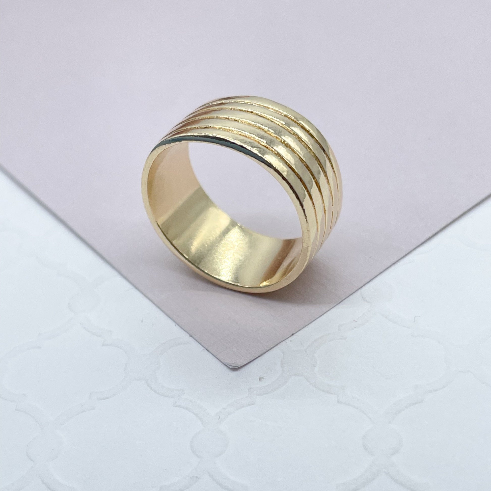 18k Plain Gold Filled Five Rowed Band Ring