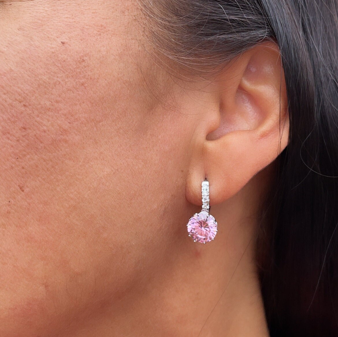 Elegant 18k Silver Filled 9mm Colorful Zirconia Lever Back Earrings Featuring Clear CZ Details