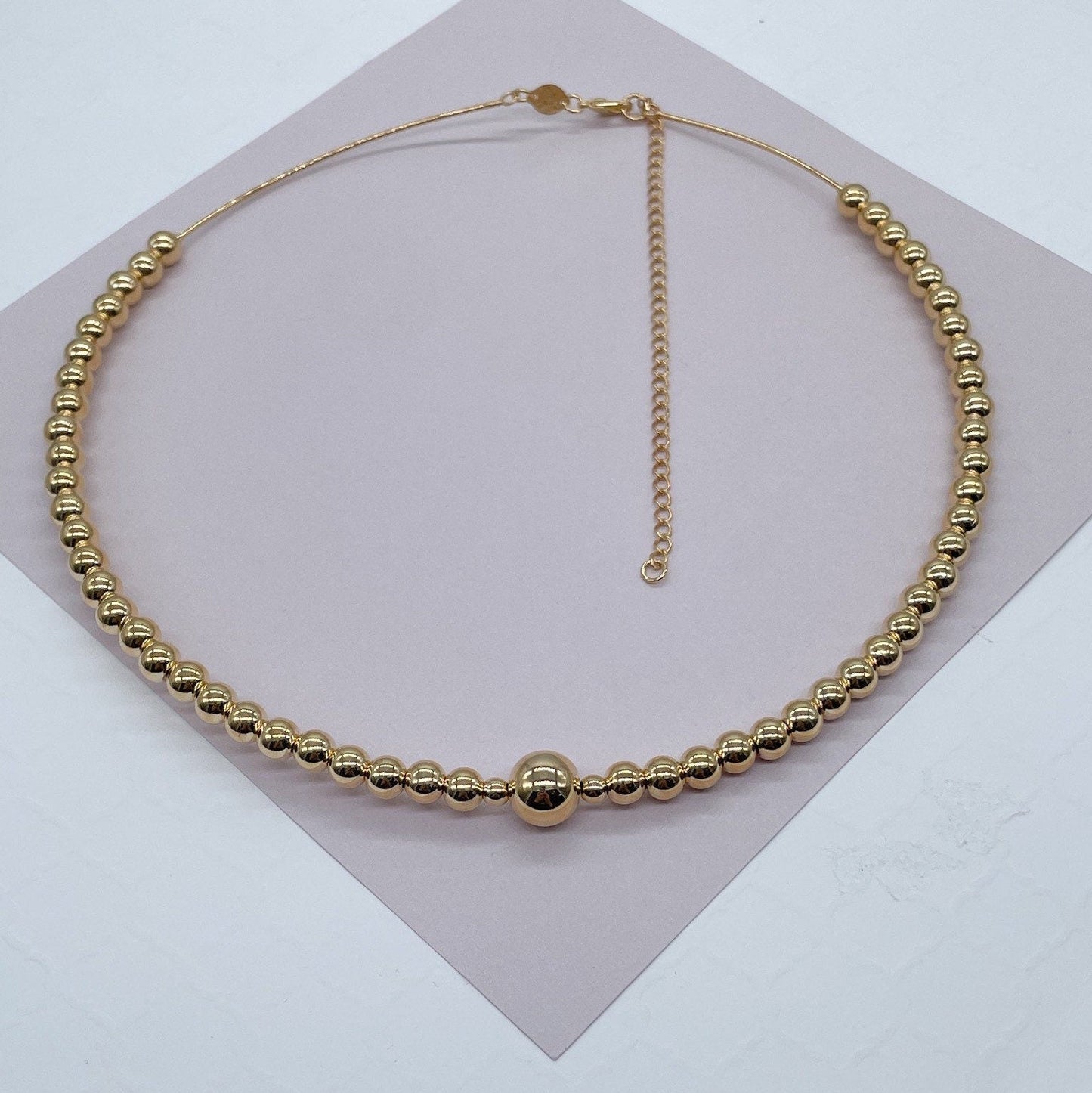 18k Gold Filled Hard Omega with Small and Medium Gold Beads