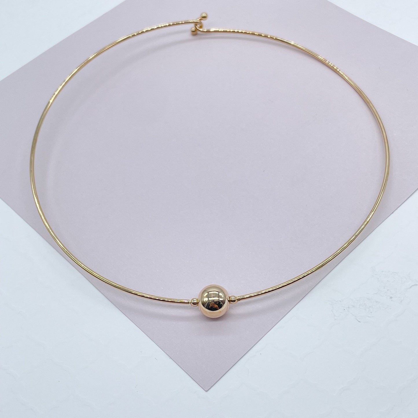 18k Gold Filled Hard Omega with Centered Small Gold Bead