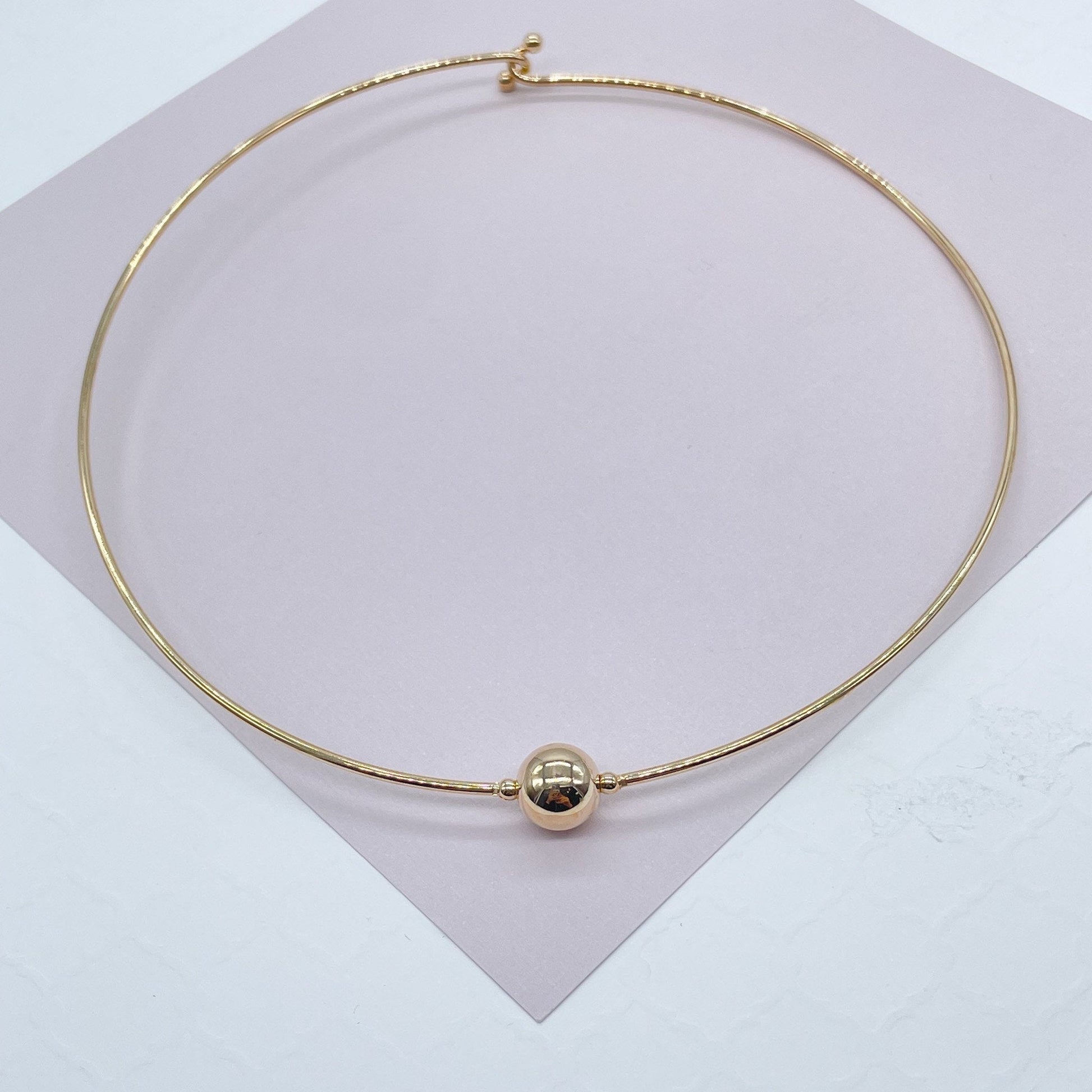 18k Gold Filled Hard Omega with Centered Small Gold Bead