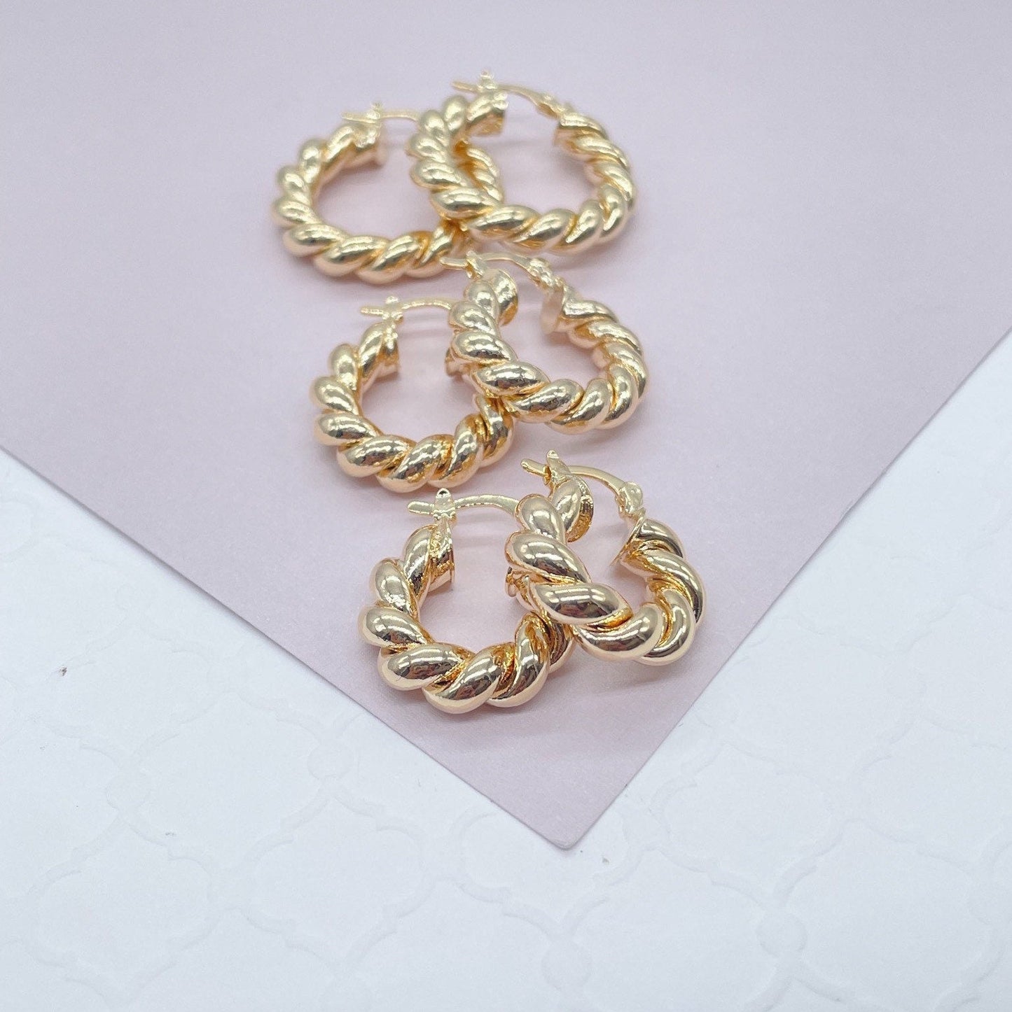 18k Gold Filled Twisted Croissant Hoop Earrings
