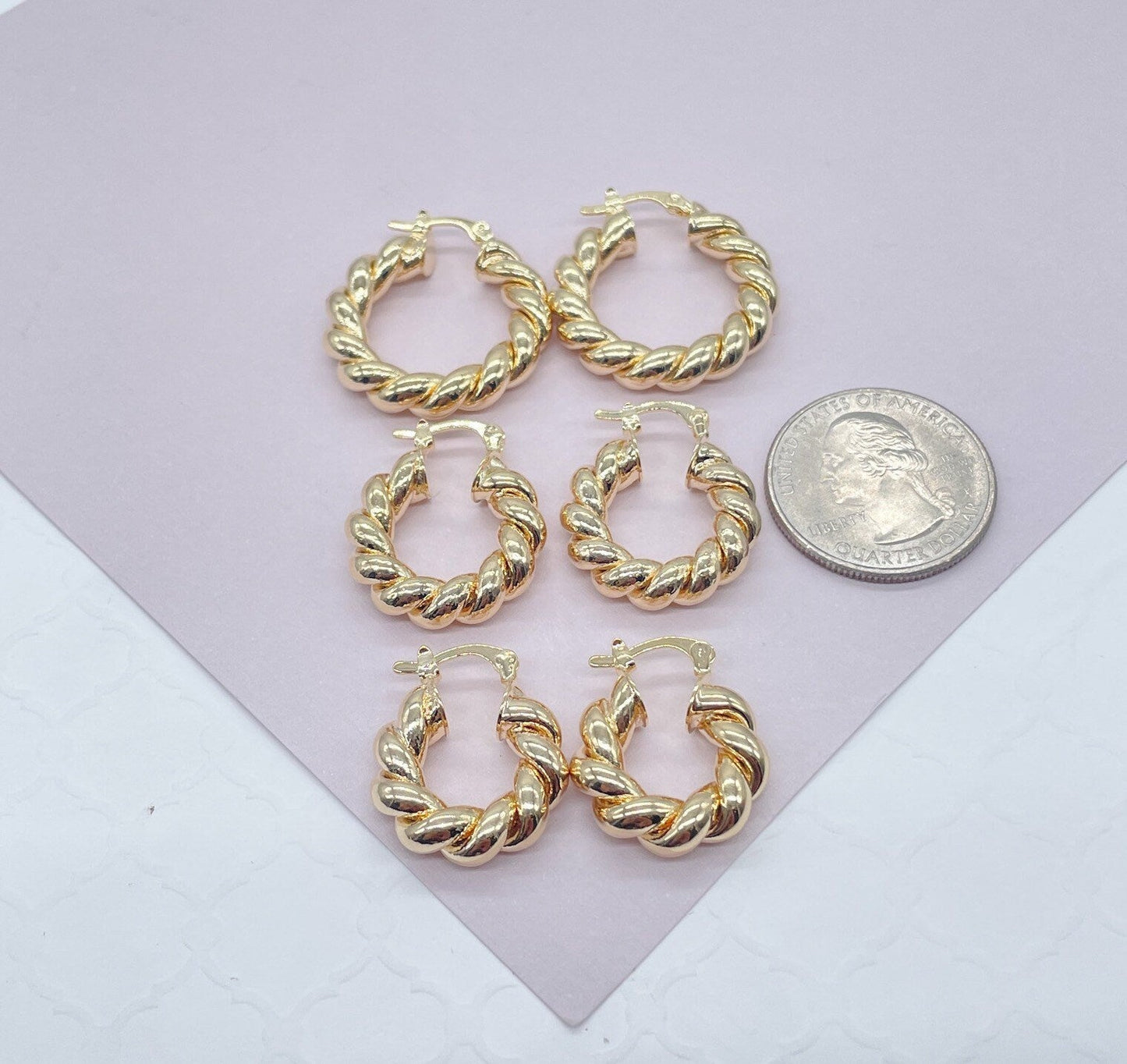 18k Gold Filled Twisted Croissant Hoop Earrings