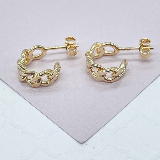 Dainty 18k Gold Filled Push Back Lose Link Baby C Hoop Earrings