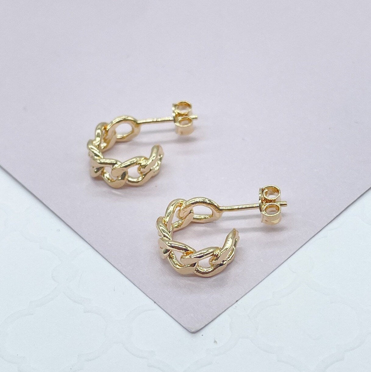 Dainty 18k Gold Filled Push Back Lose Link Baby C Hoop Earrings