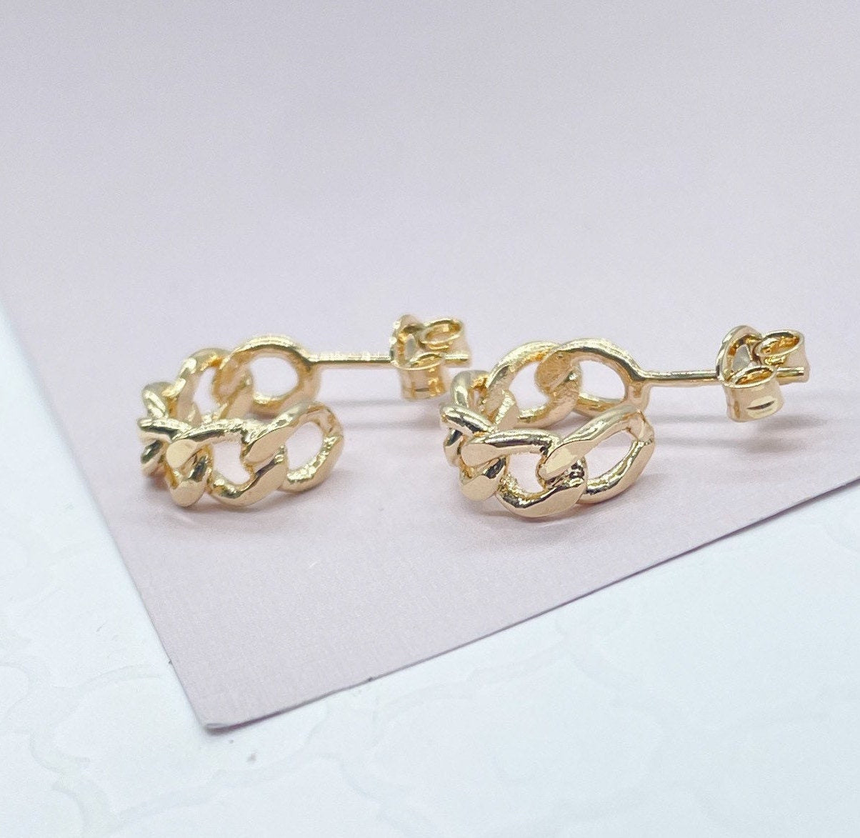 Dainty 18k Gold Filled Push Back Lose Link Baby C Hoop Earrings