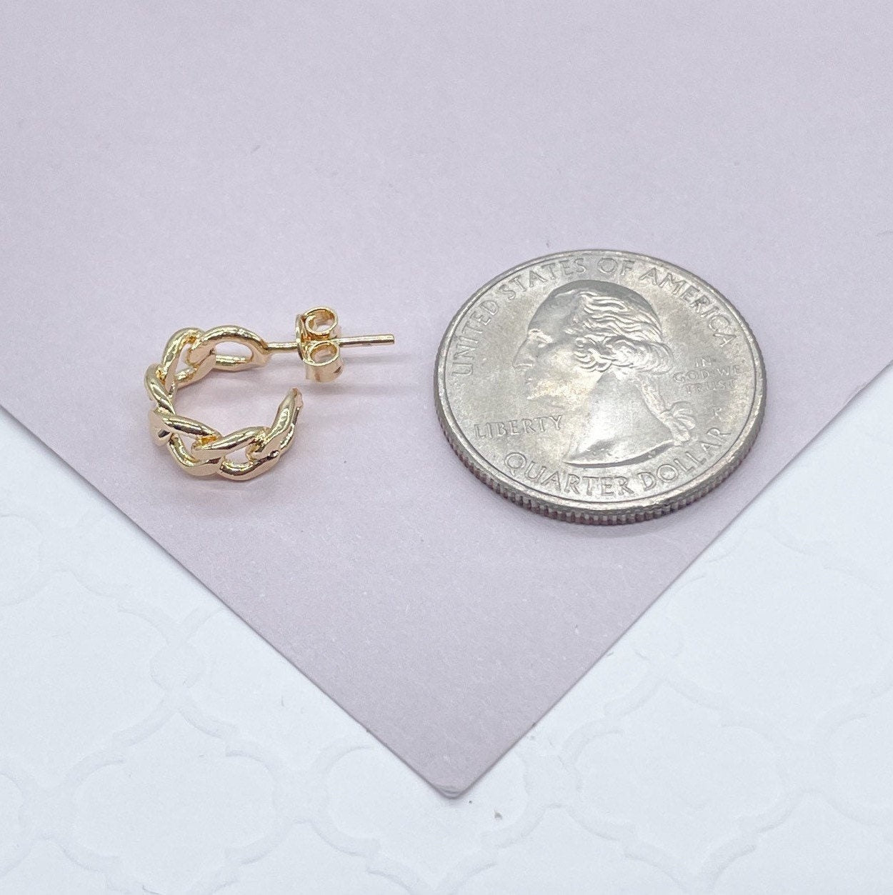 Dainty 18k Gold Filled Push Back Lose Link Baby C Hoop Earrings
