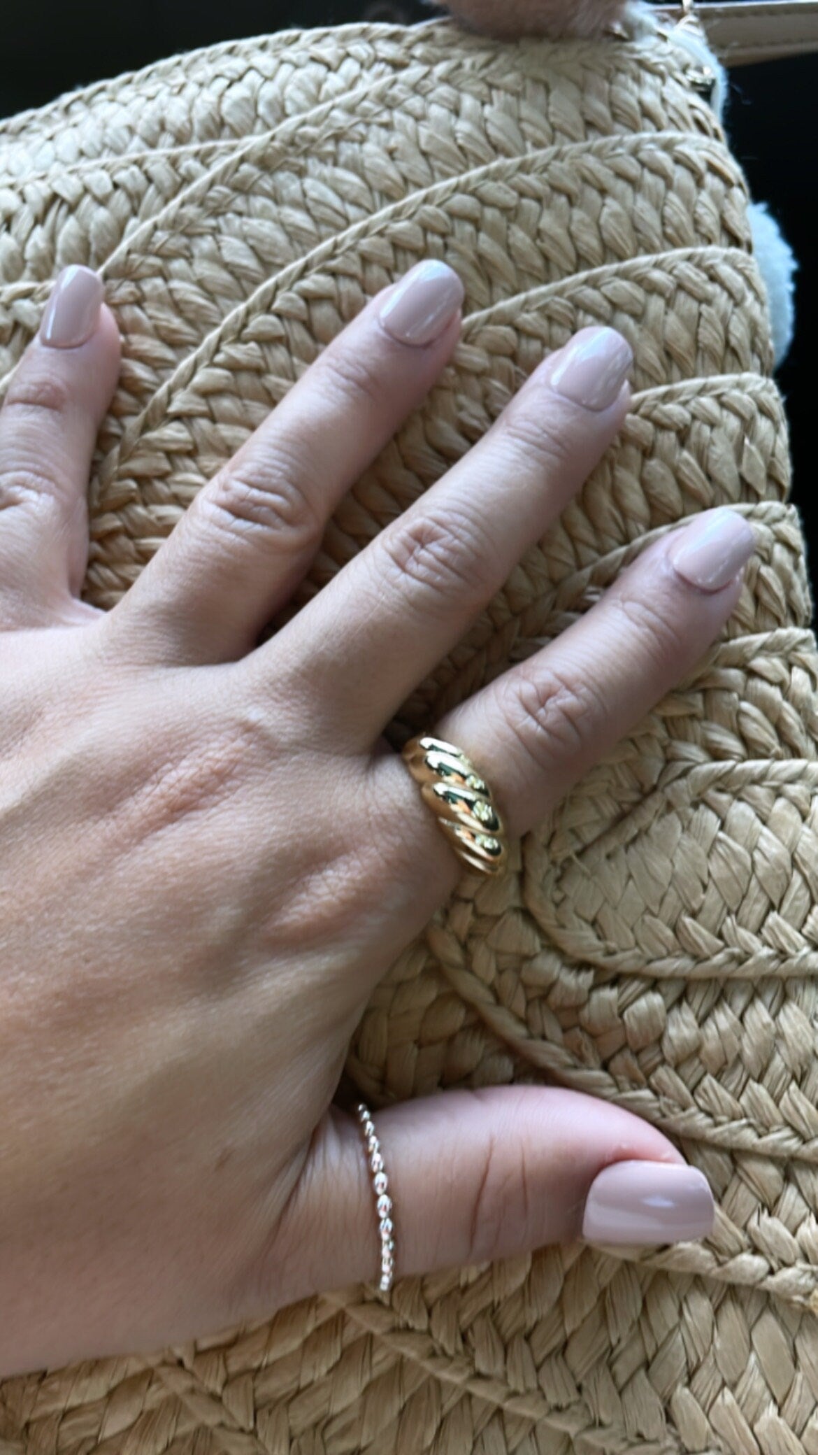 18k Gold Filled Dome Croissant Ring, Twisted Design for a Modern Look, Wholesale Jewelry Supplies