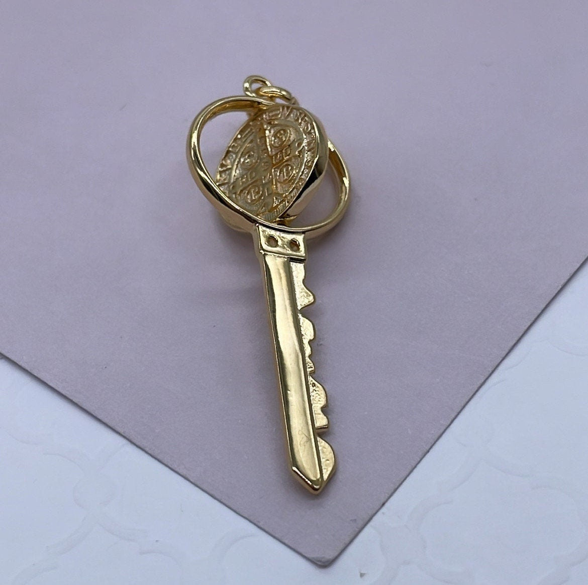 Swivel Double Sided 18k Gold Filled San Benito Engraved Key Pendant
