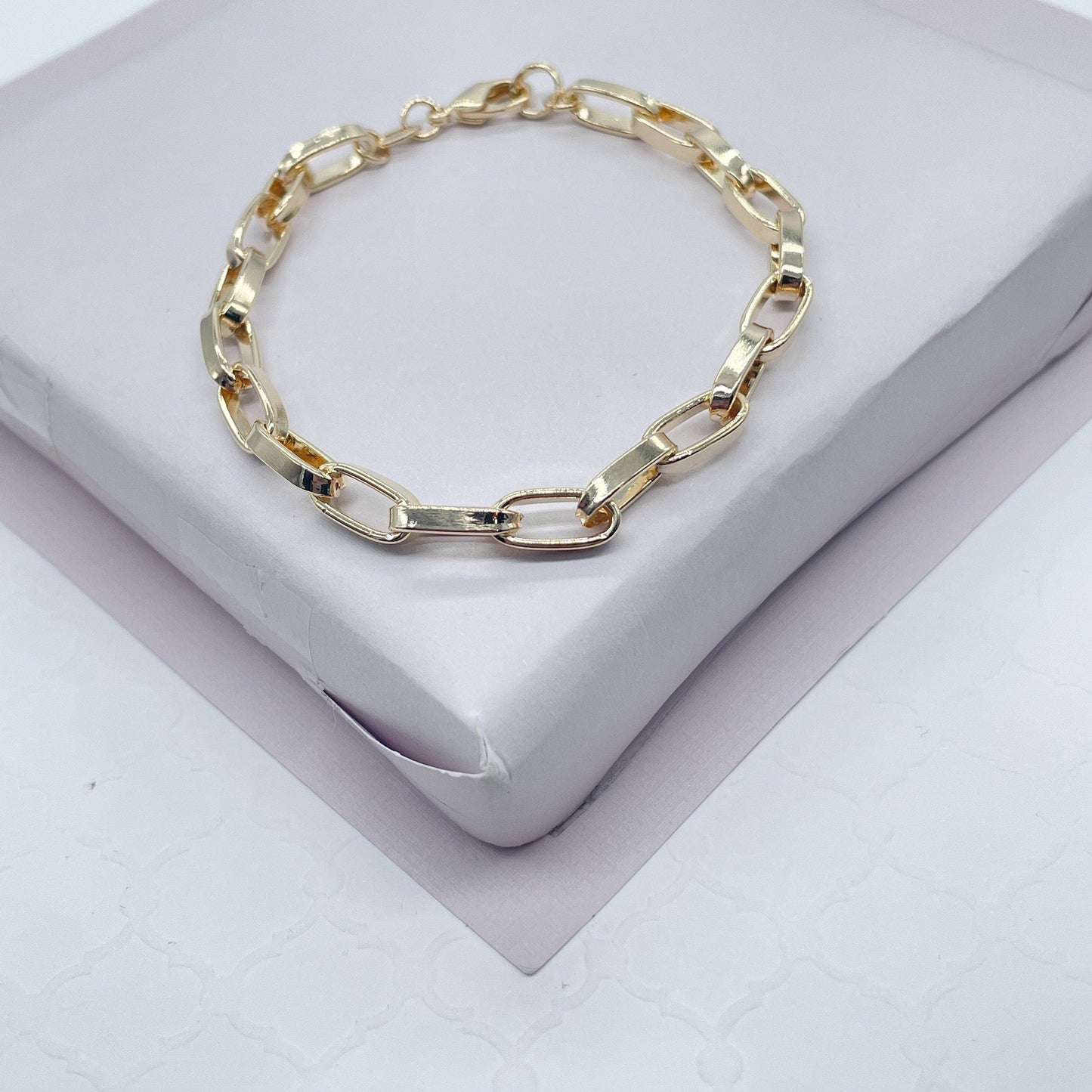 Thick 18k Gold Filled Paper Clip Set Featuring Bracelet And Necklace