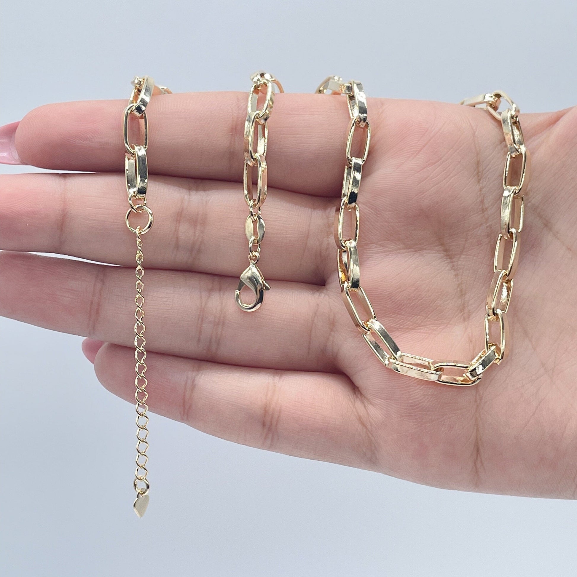 Thick 18k Gold Filled Paper Clip Set Featuring Bracelet And Necklace