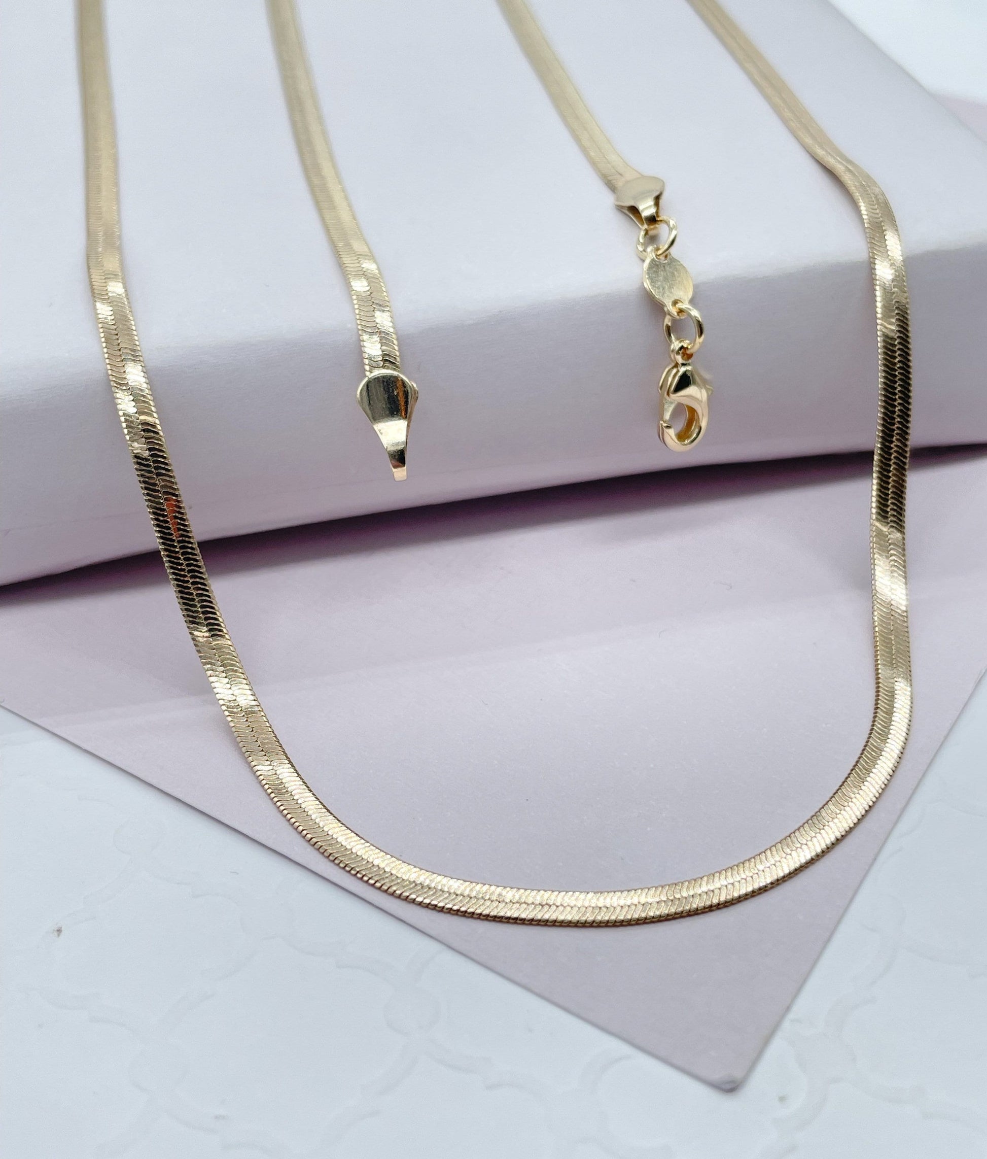 18k Gold Filled Simple Thin 3mm Herringbone Chain