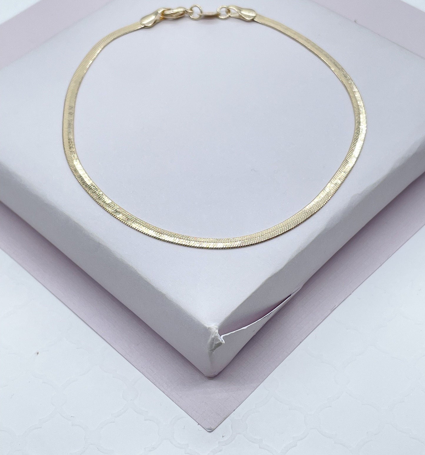 18k Gold Filled Simple Thin 3mm Herringbone Chain