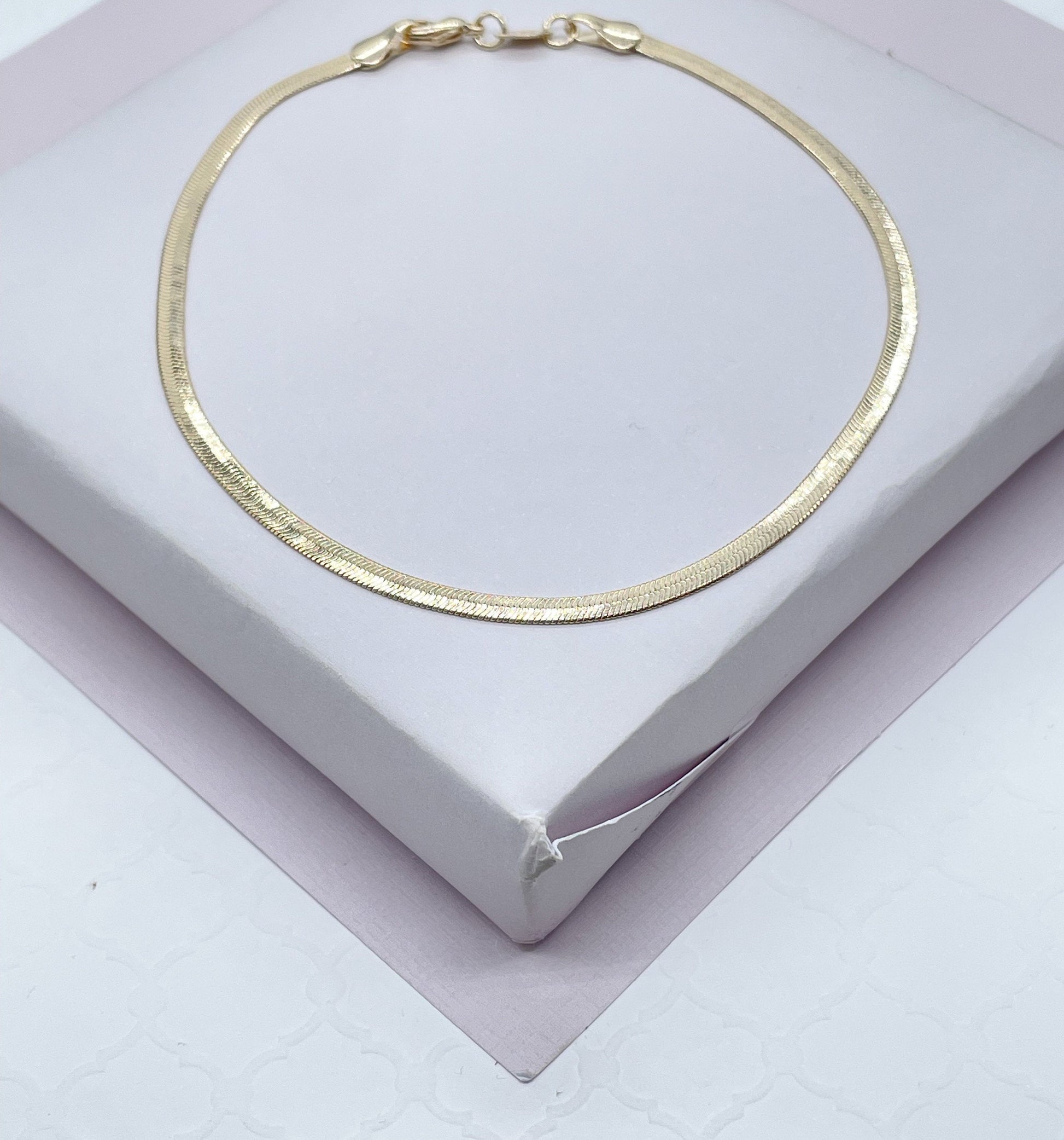 18k Gold Filled Simple Thin 3mm Herringbone Chain