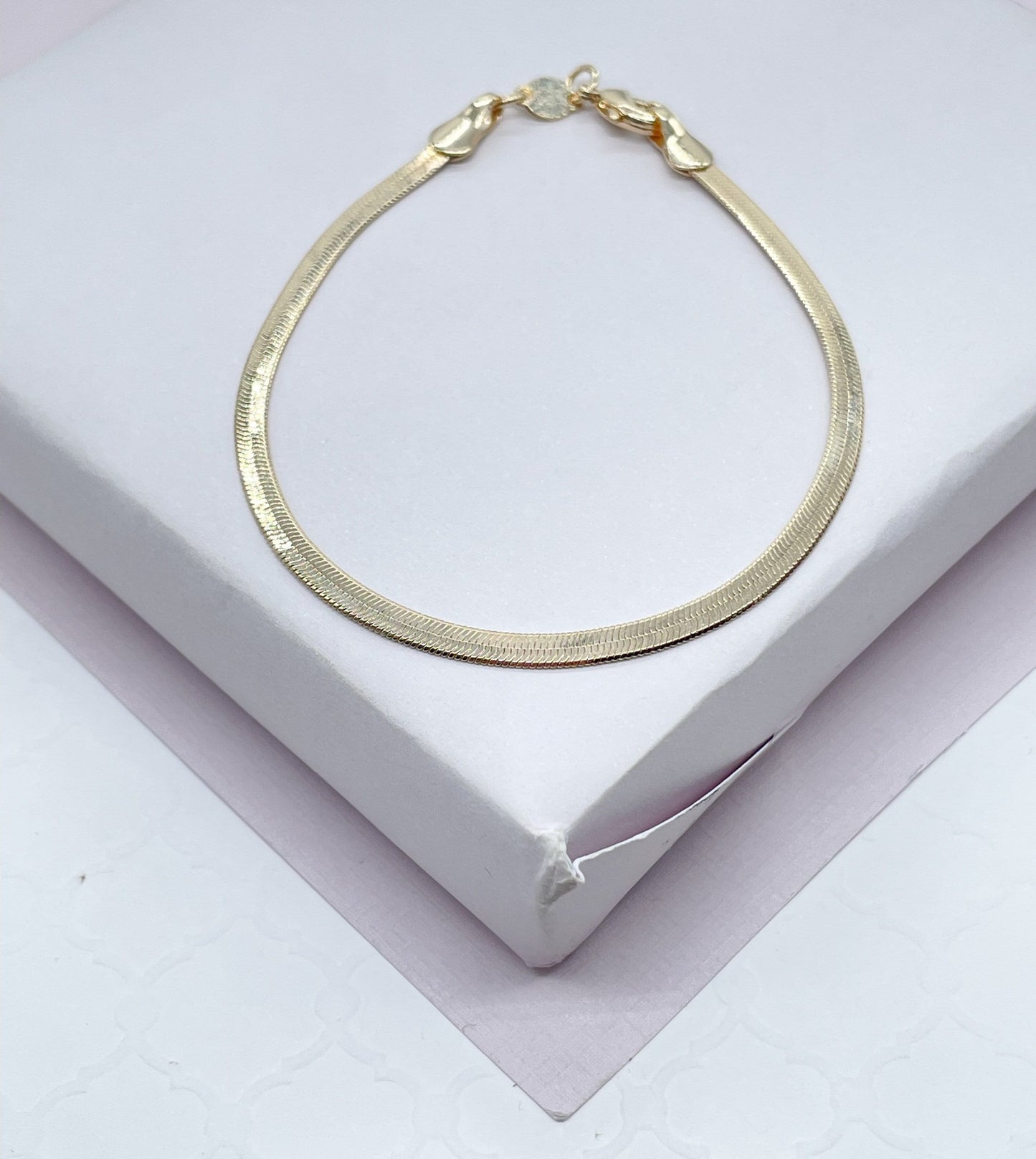 18k Gold Filled Simple Thin 3mm Herringbone Chain