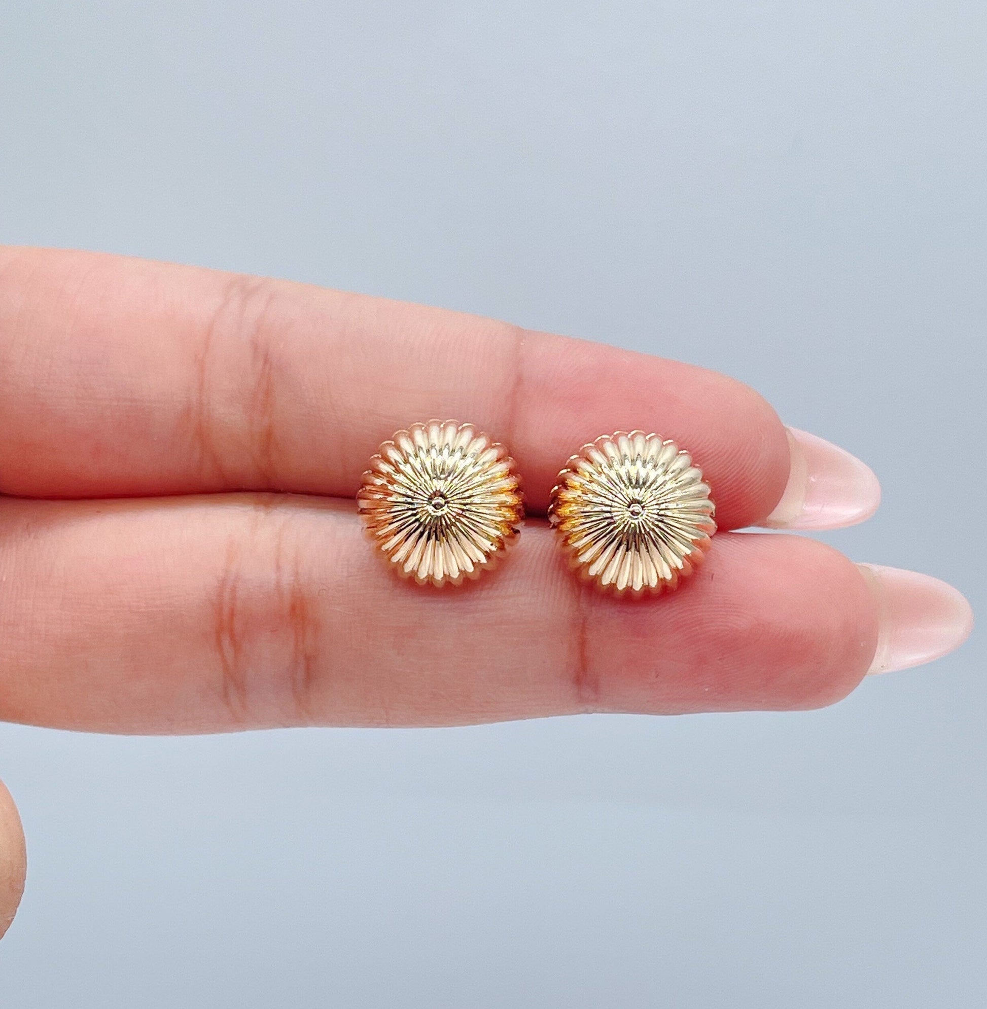 18k Gold Filled Half Sphere Umbrella Textured Earrings