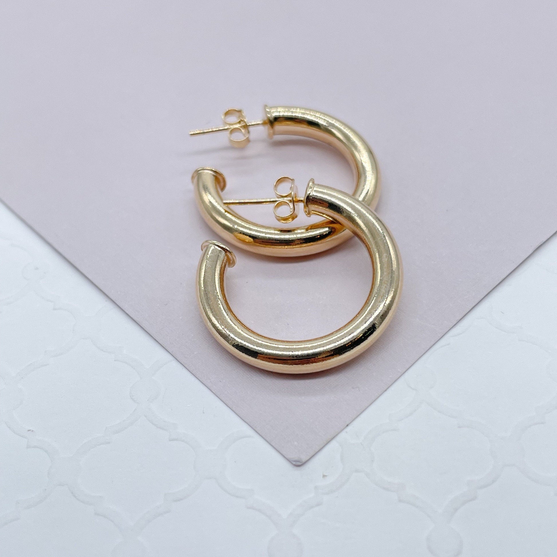 18k Gold Filled 4mm Wide Simple Open Hoop Earrings Available 20mm and 25mm