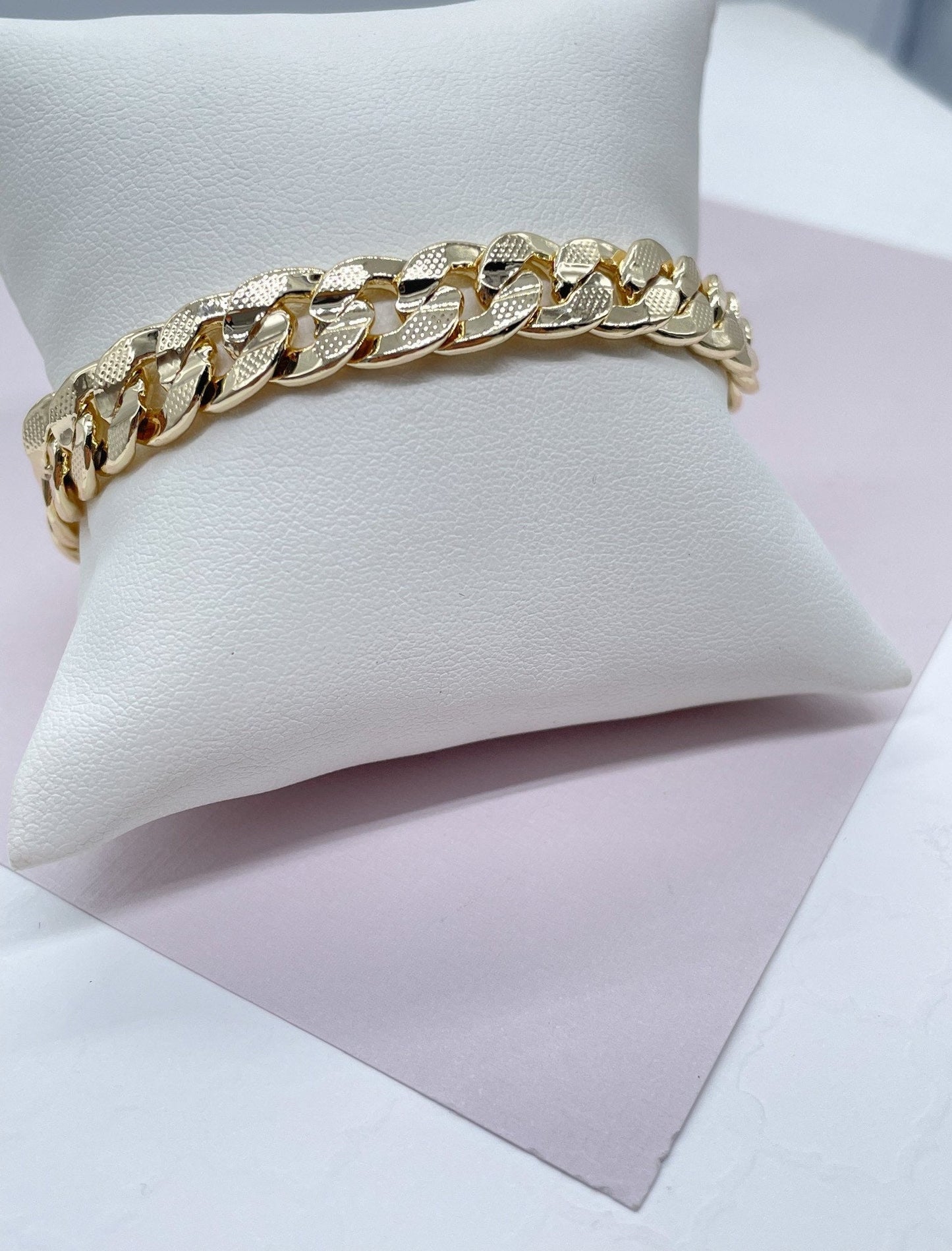 18k Gold Filled Thick Carved Cuban Link Bracelet 9.5mm