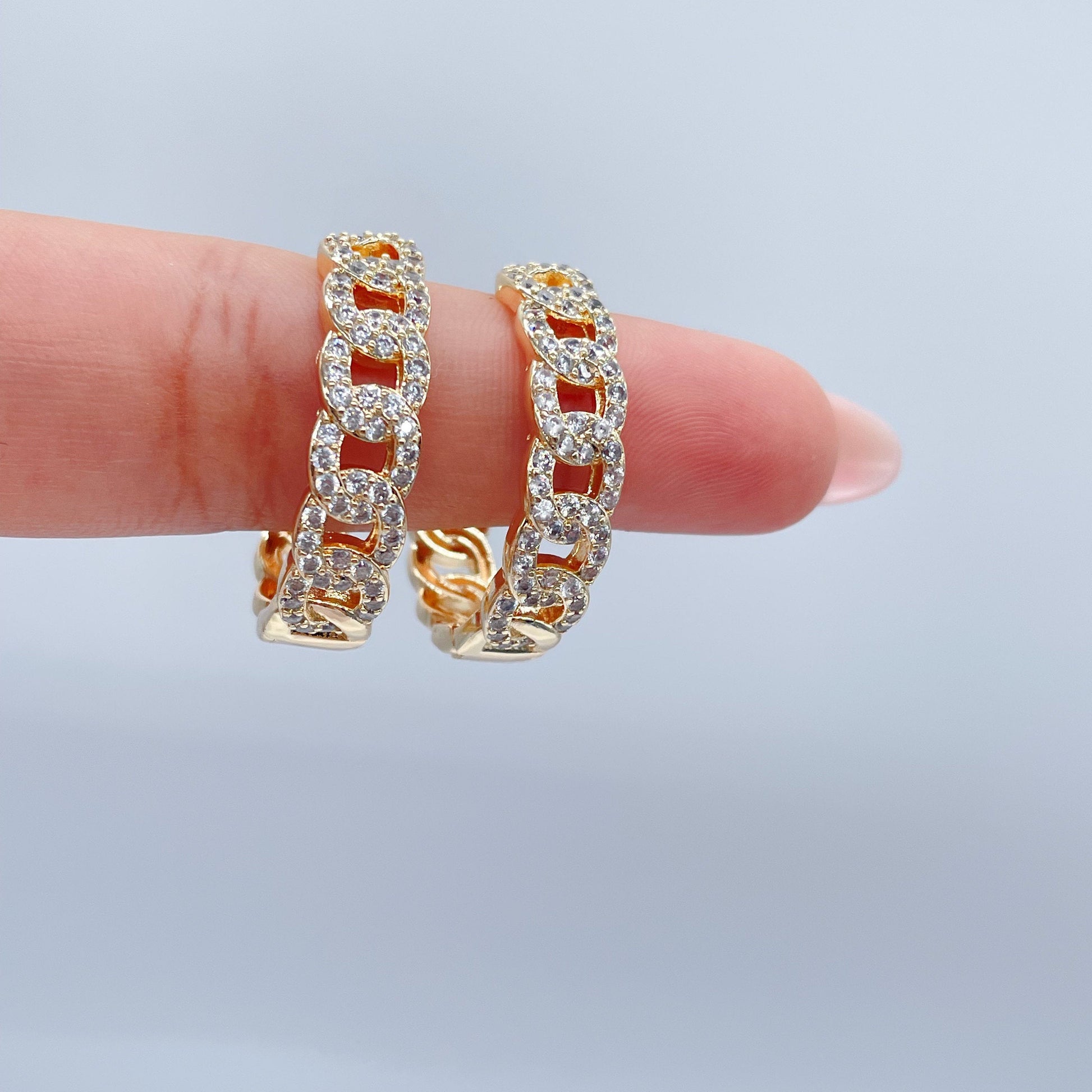18k Gold Filled Pave Link Hoop Earrings Wholesale Jewelry Making Supplies