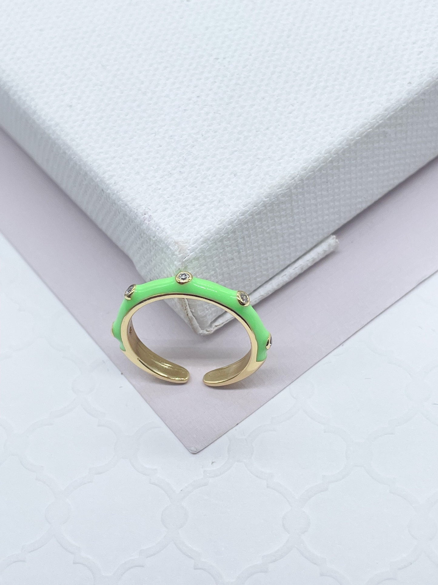 18k Gold Filled Colorful Enamel Stackable Rings With Small Stones