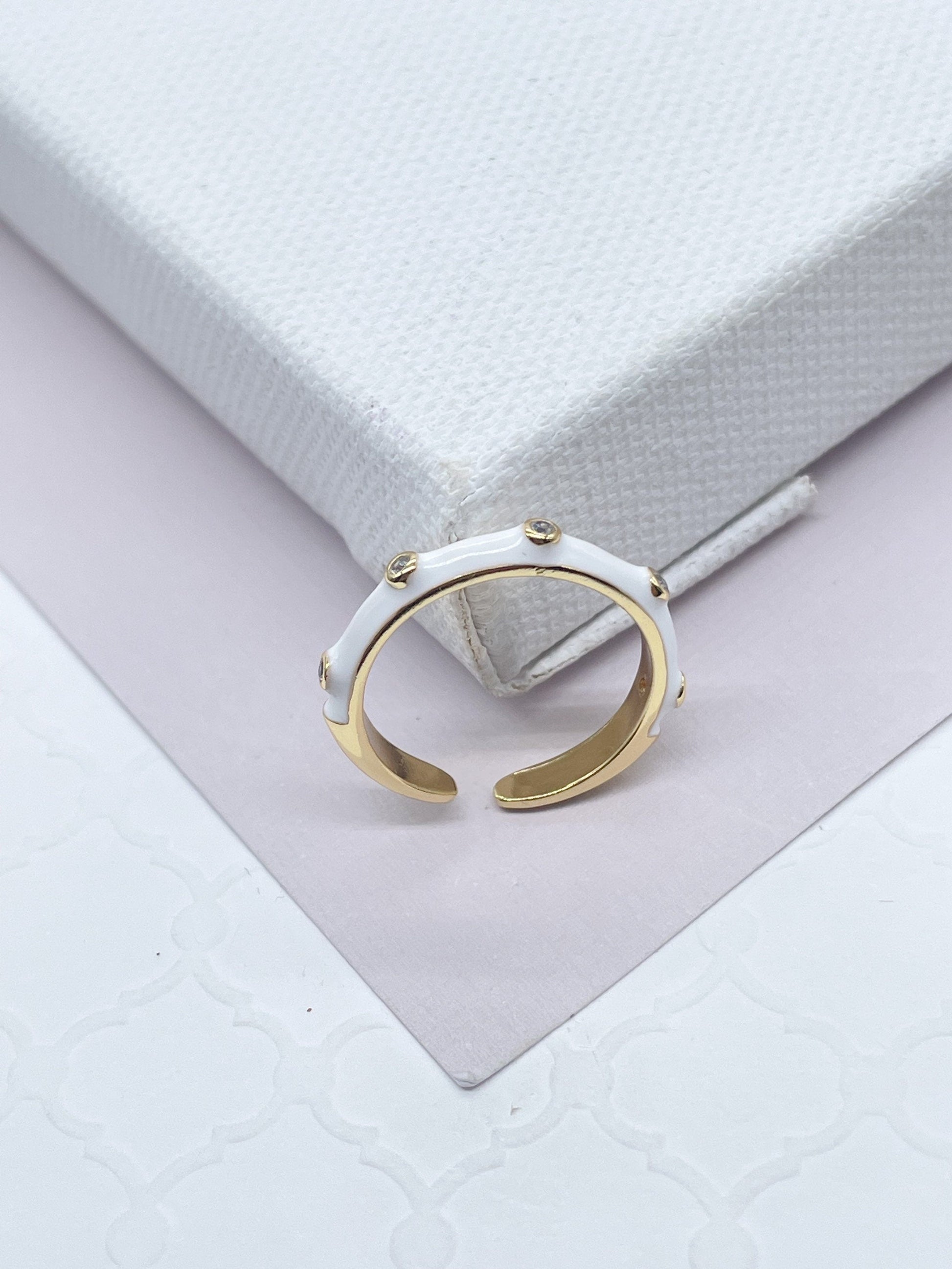 18k Gold Filled Colorful Enamel Stackable Rings With Small Stones