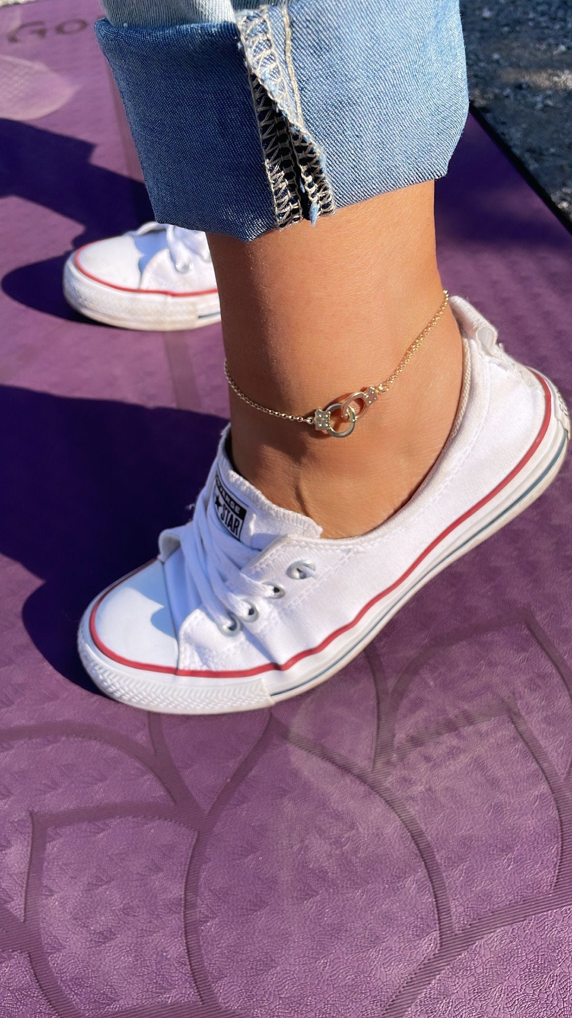 18k Gold Filled Handcuff Charm Anklet On Rolo Chain Wholesale Jewelry Supplies