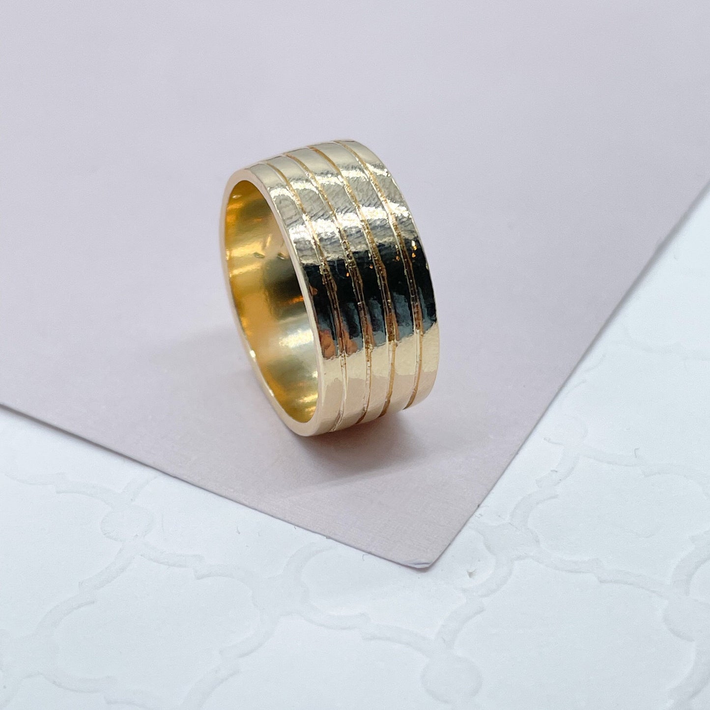 18k Plain Gold Filled Five Rowed Band Ring