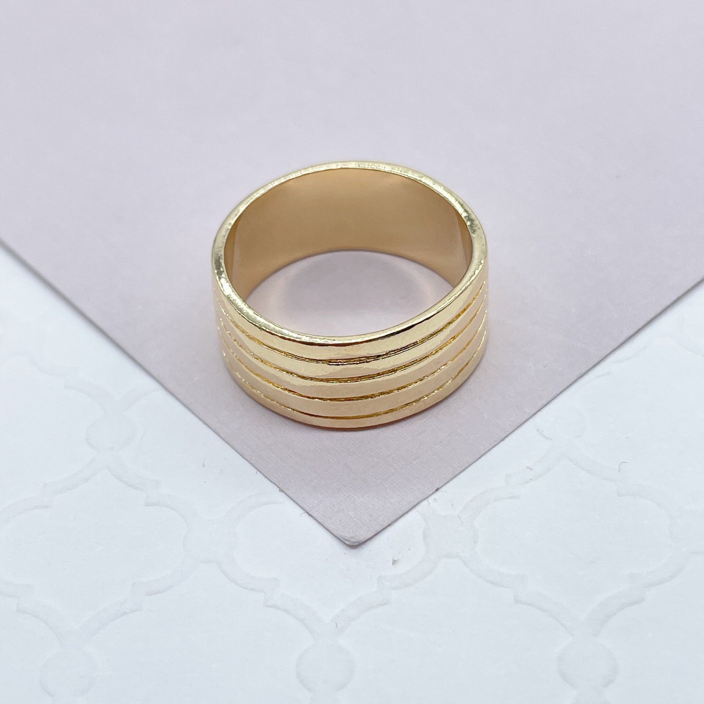 18k Plain Gold Filled Five Rowed Band Ring