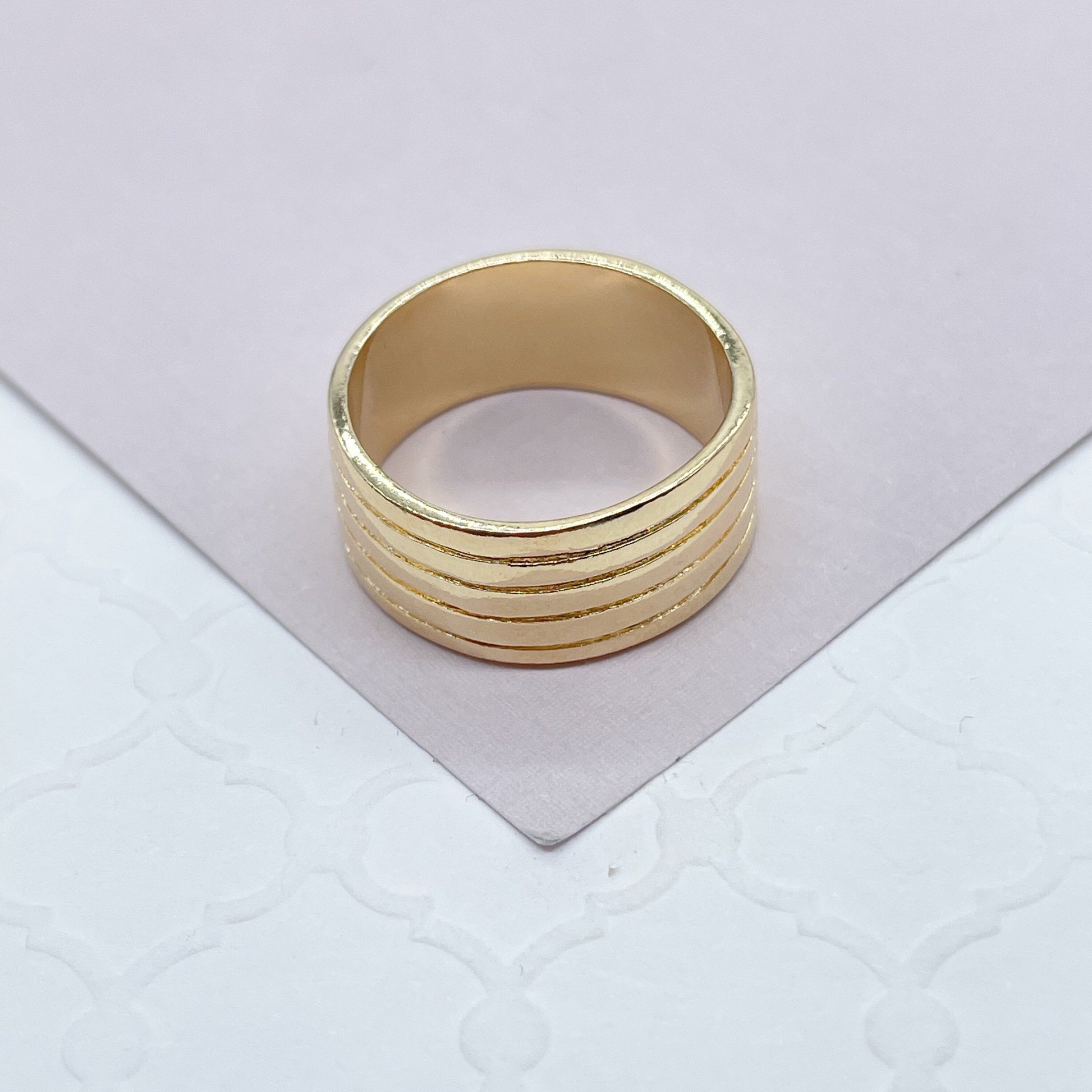 18k Plain Gold Filled Five Rowed Band Ring