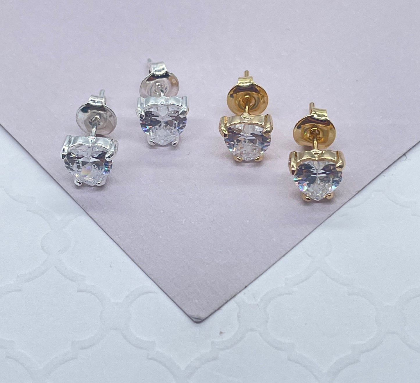 18k Gold Filled Heart cz Stud Earrings