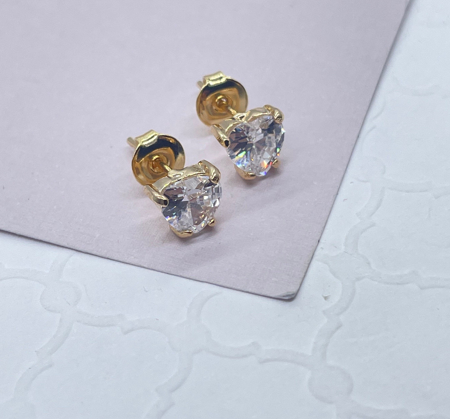 18k Gold Filled Heart cz Stud Earrings