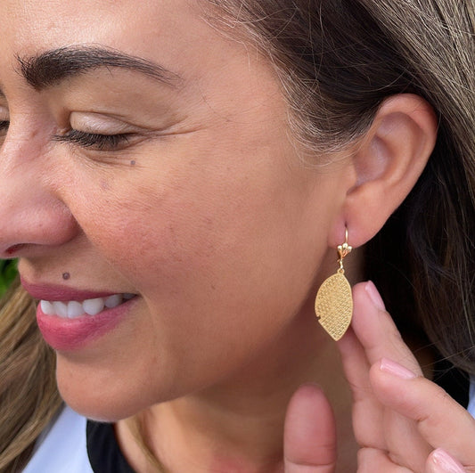 18k Gold Filled Flat Leaf Dangling Earrings