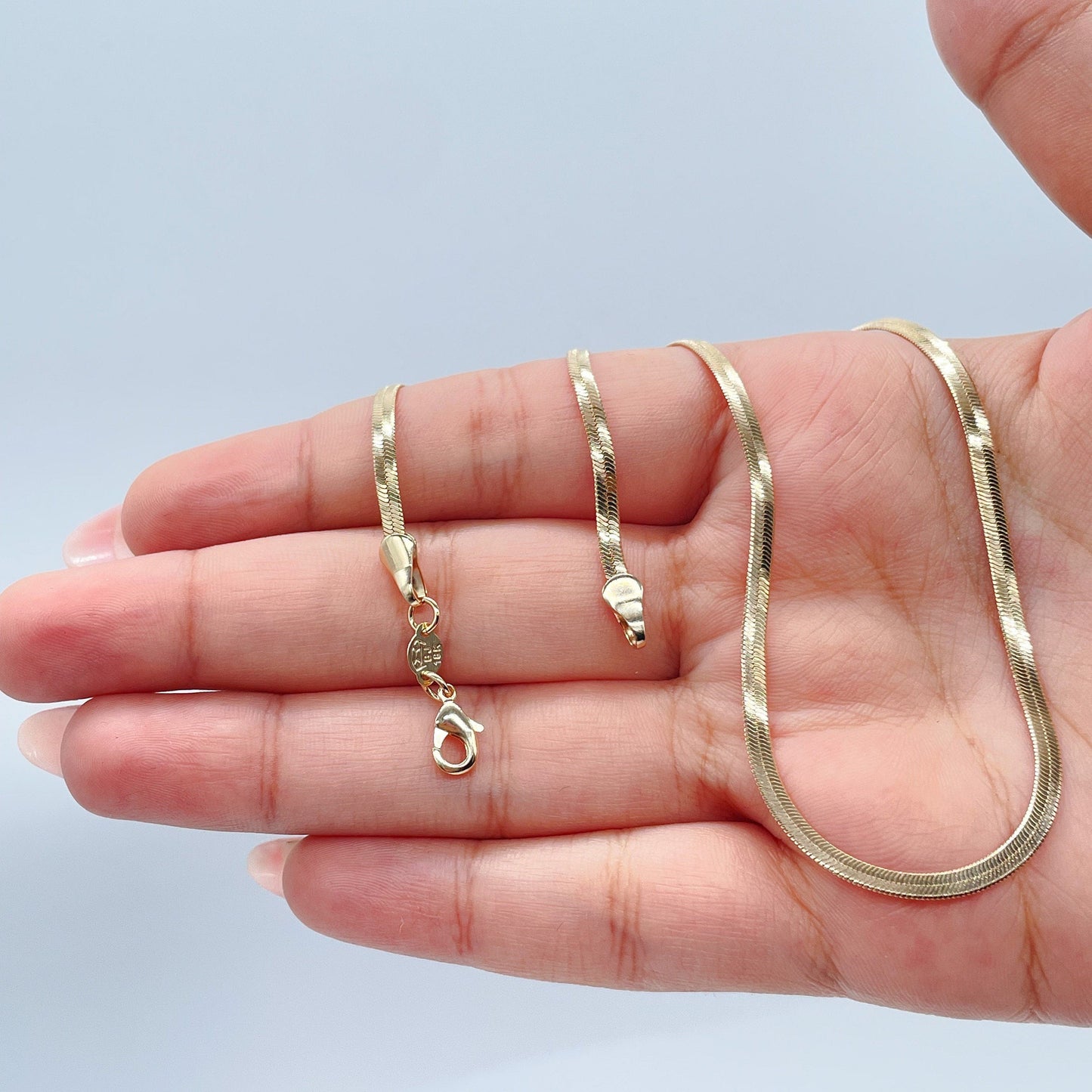 18k Gold Filled Simple Thin 3mm Herringbone Chain