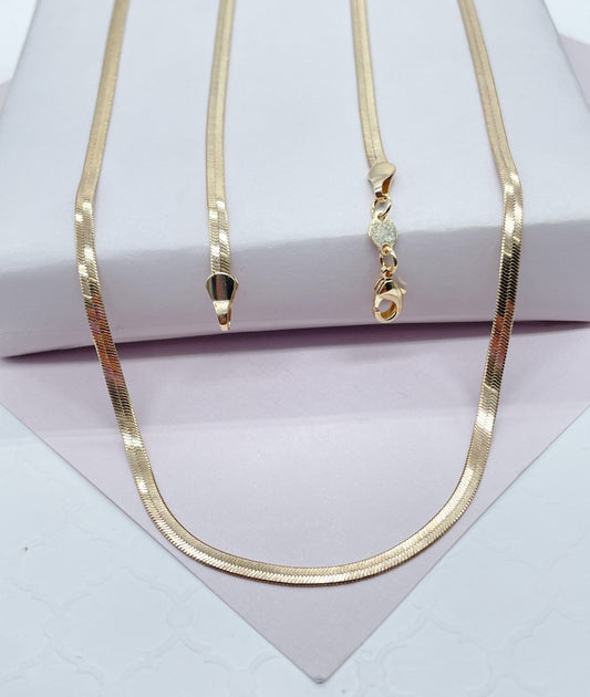 18k Gold Filled Simple Thin 3mm Herringbone Chain