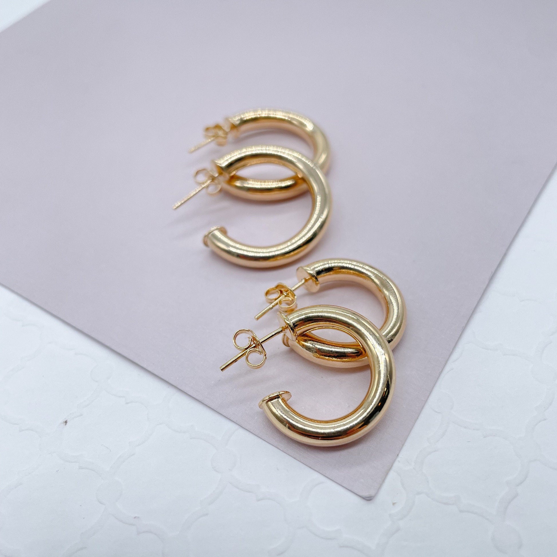 18k Gold Filled 4mm Wide Simple Open Hoop Earrings Available 20mm and 25mm