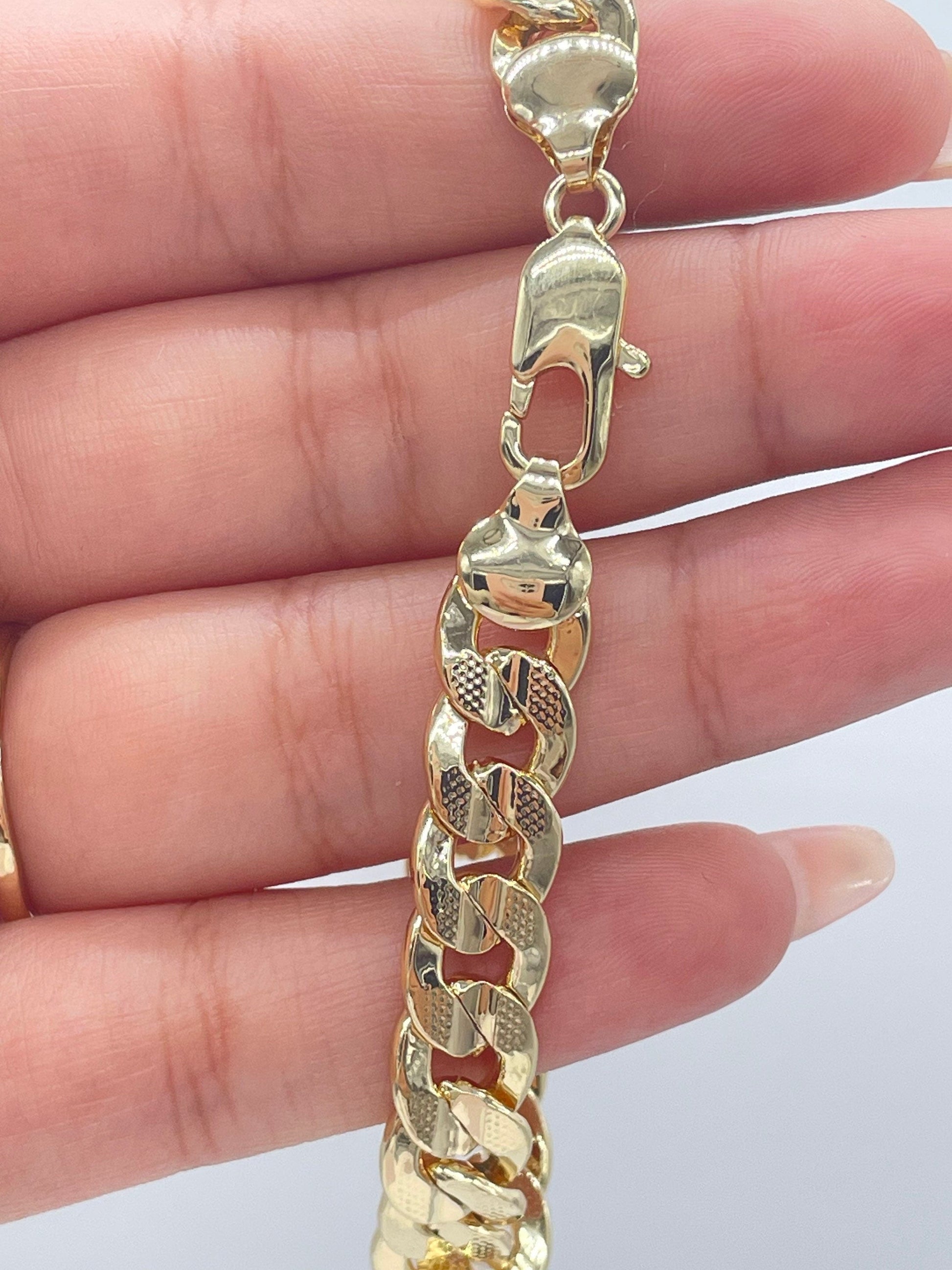 18k Gold Filled Thick Carved Cuban Link Bracelet 9.5mm