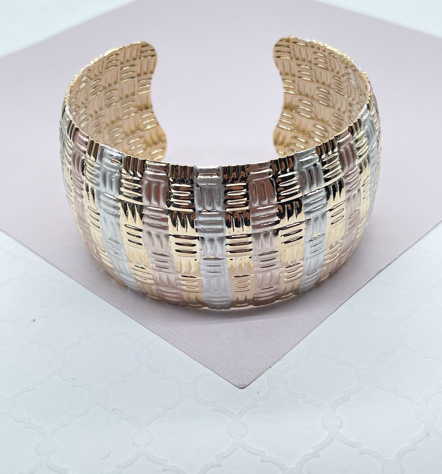 18k Gold Filled Textured Hand Painted Chunky Bangle Wholesale Jewelry