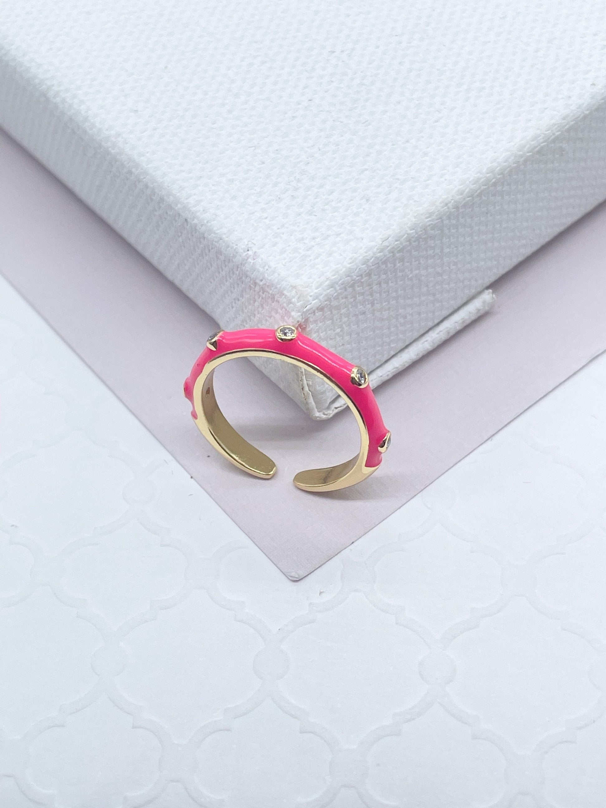 18k Gold Filled Colorful Enamel Stackable Rings With Small Stones