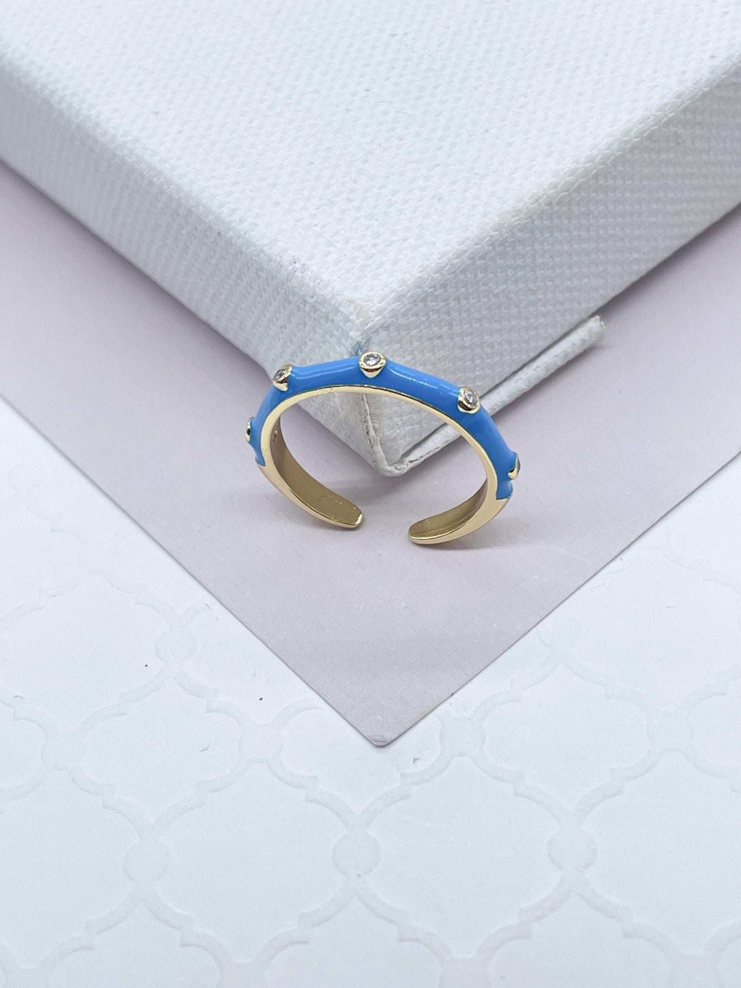 18k Gold Filled Colorful Enamel Stackable Rings With Small Stones