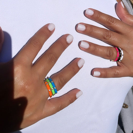 18k Gold Filled Colorful Enamel Stackable Rings With Small Stones