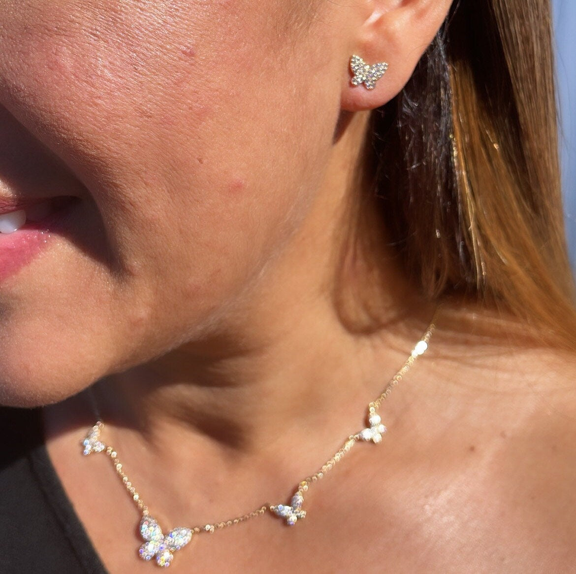 18k Gold Filled Micro Pave Butterfly Set With Earrings & Necklace