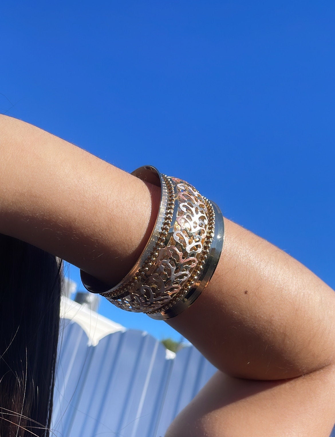 18k Gold Filled Chunky Carved Hand Painted Layer Bangle Wholesale Jewelry