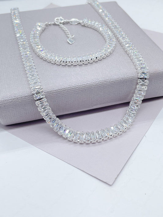 18k Gold Filled Silver Baguette Zircon Set