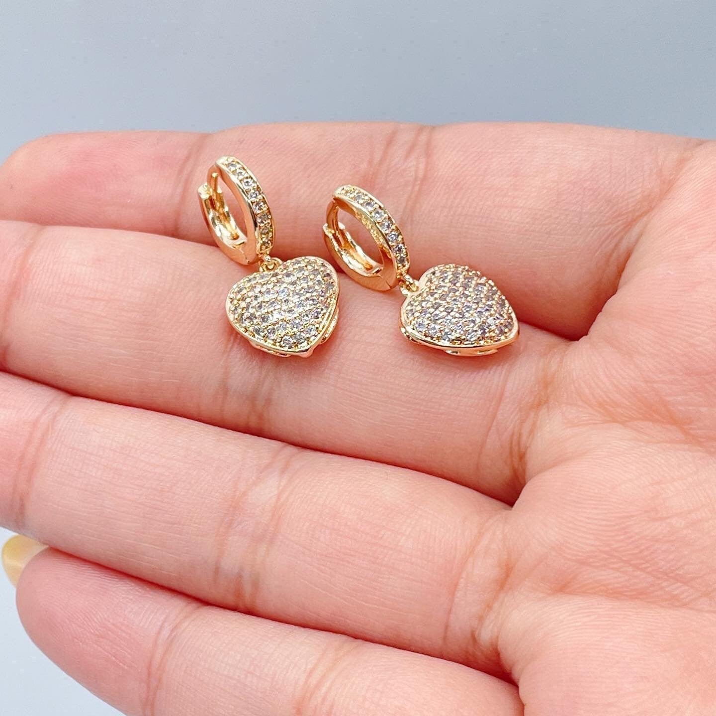 18k Gold Filled Pave heart Earrings