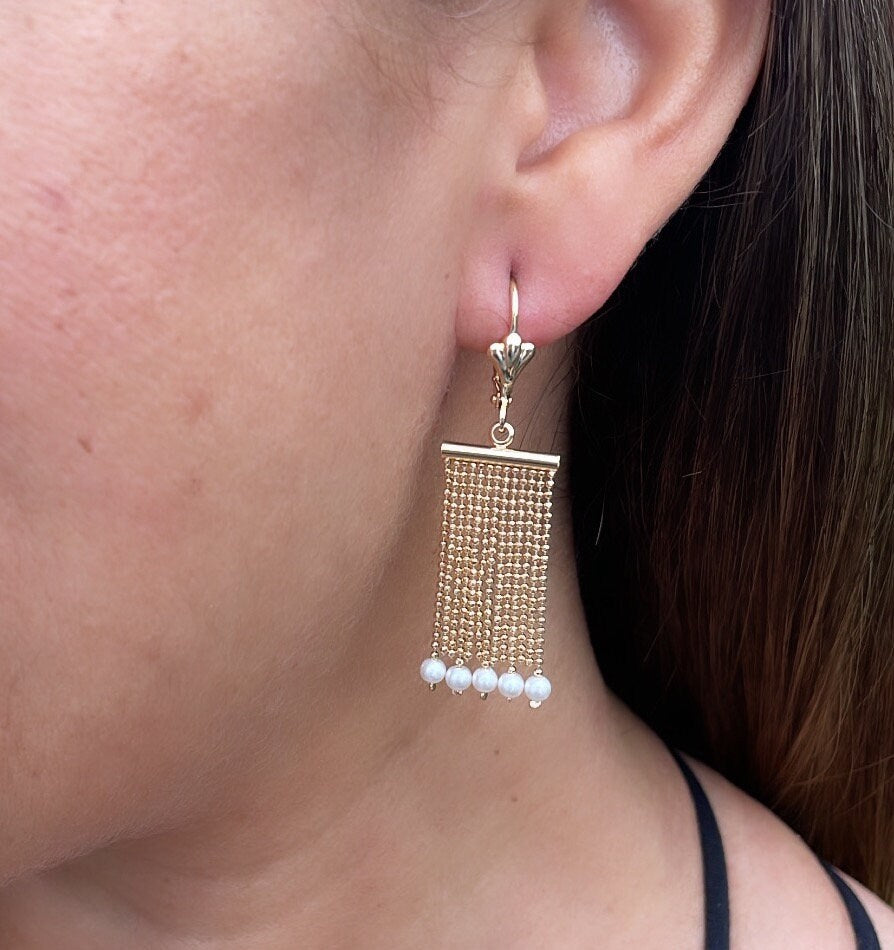 18k Gold Filled Dangling Earrings With Dangling Pearls