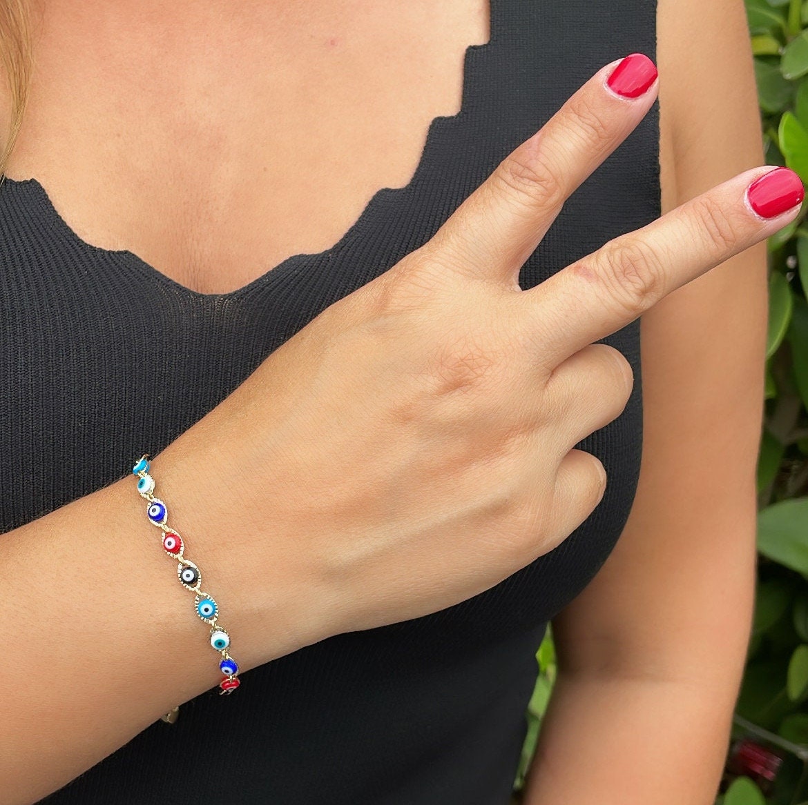 18k Gold Filled Colorful Evil Eye Adjustable Bracelet