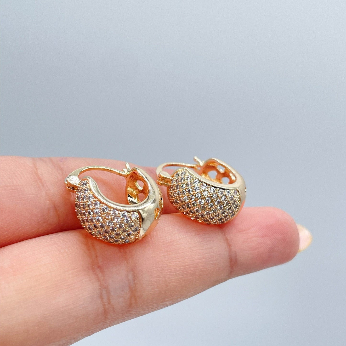 18k Gold Filled Micro Pave Cubic Zirconia Hoop Earrings (9mm)