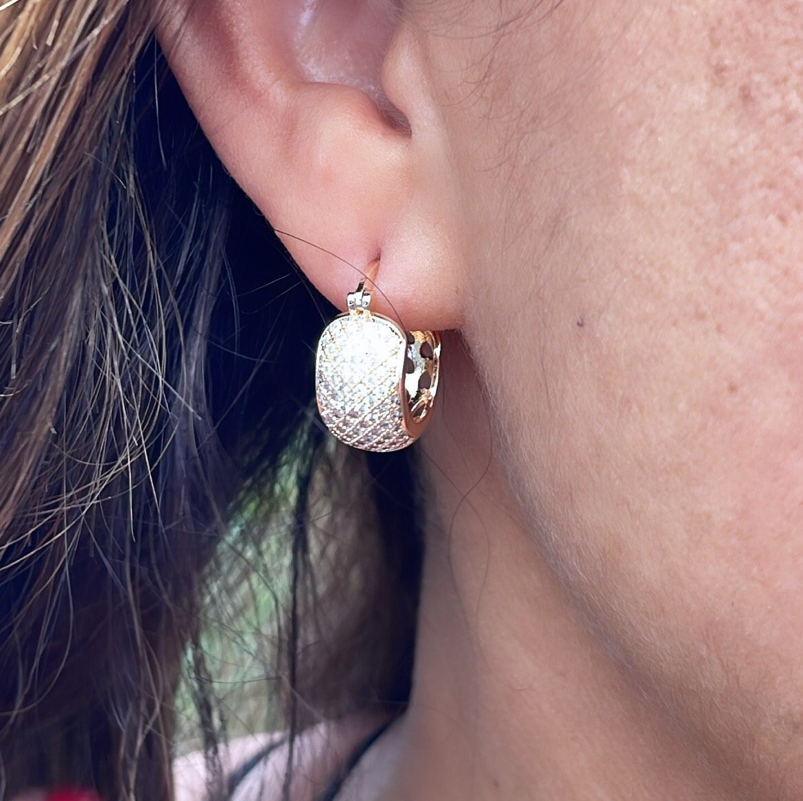 18k Gold Filled Micro Pave Cubic Zirconia 9mm Hoop