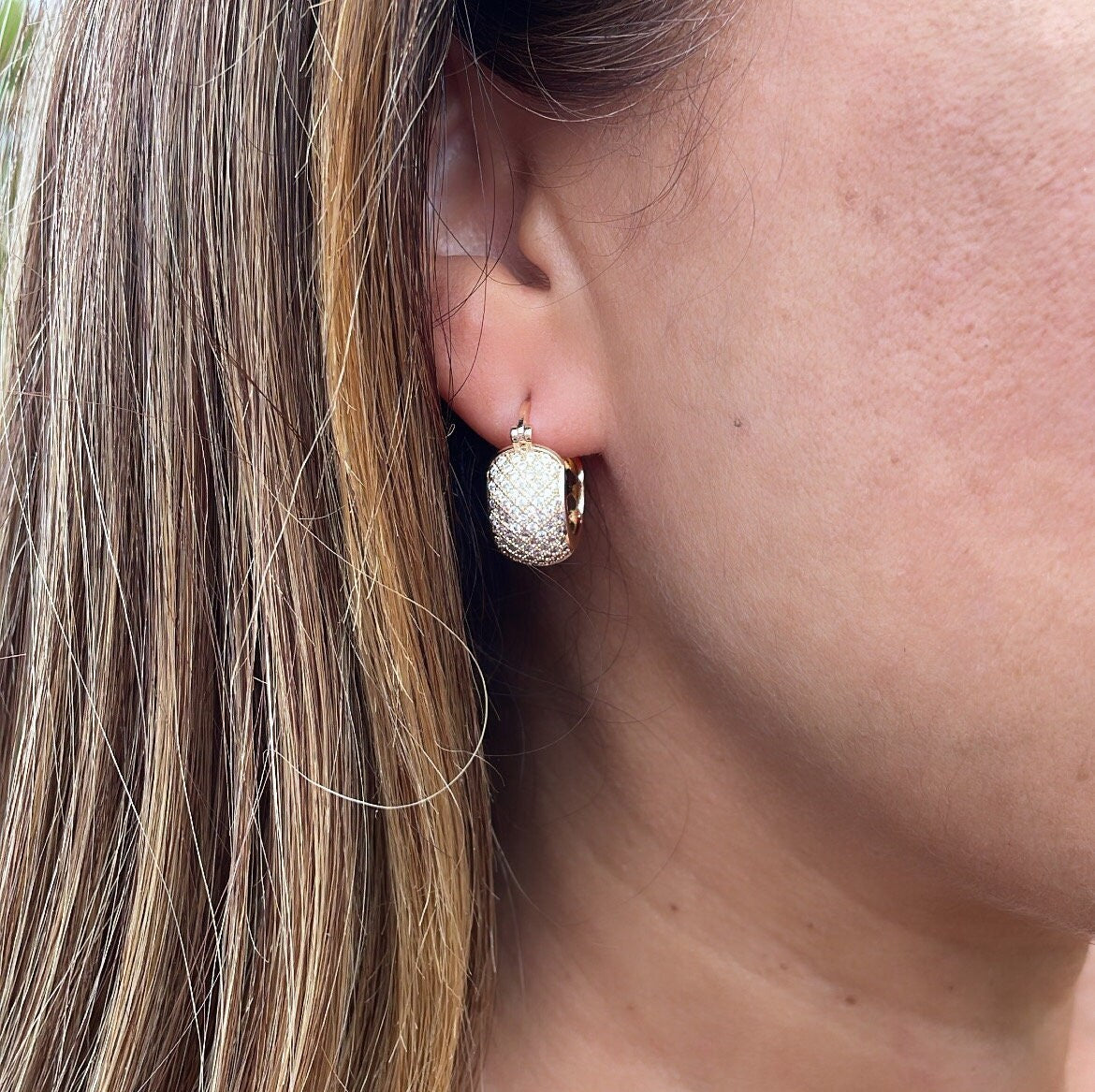 18k Gold Filled Micro Pave Cubic Zirconia 9mm Hoop