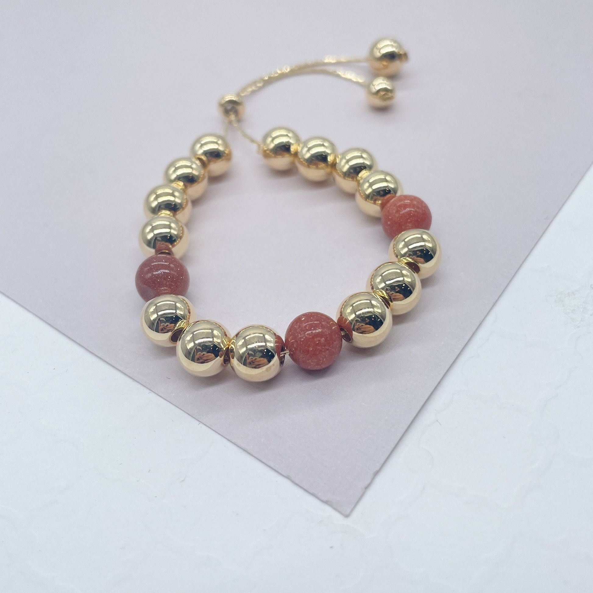 18k Gold Filled Venturina and Gold Beads Adjustable Bracelet